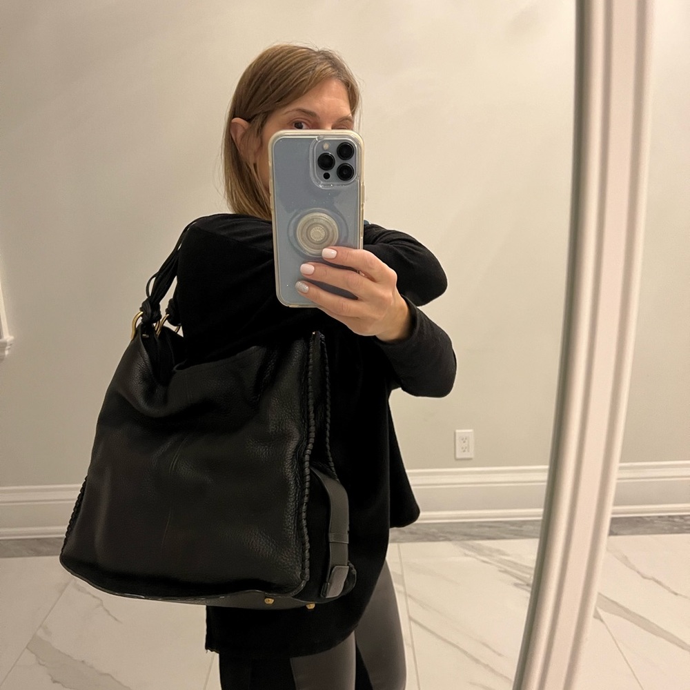 Stuart Weitzman Novocoquette Genuine Leather Purse - Black with Gold Accents